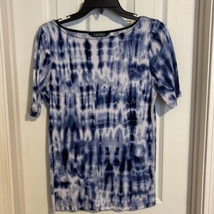 Lauren by Ralph Lauren Women’s Blue and White Top Size Medium